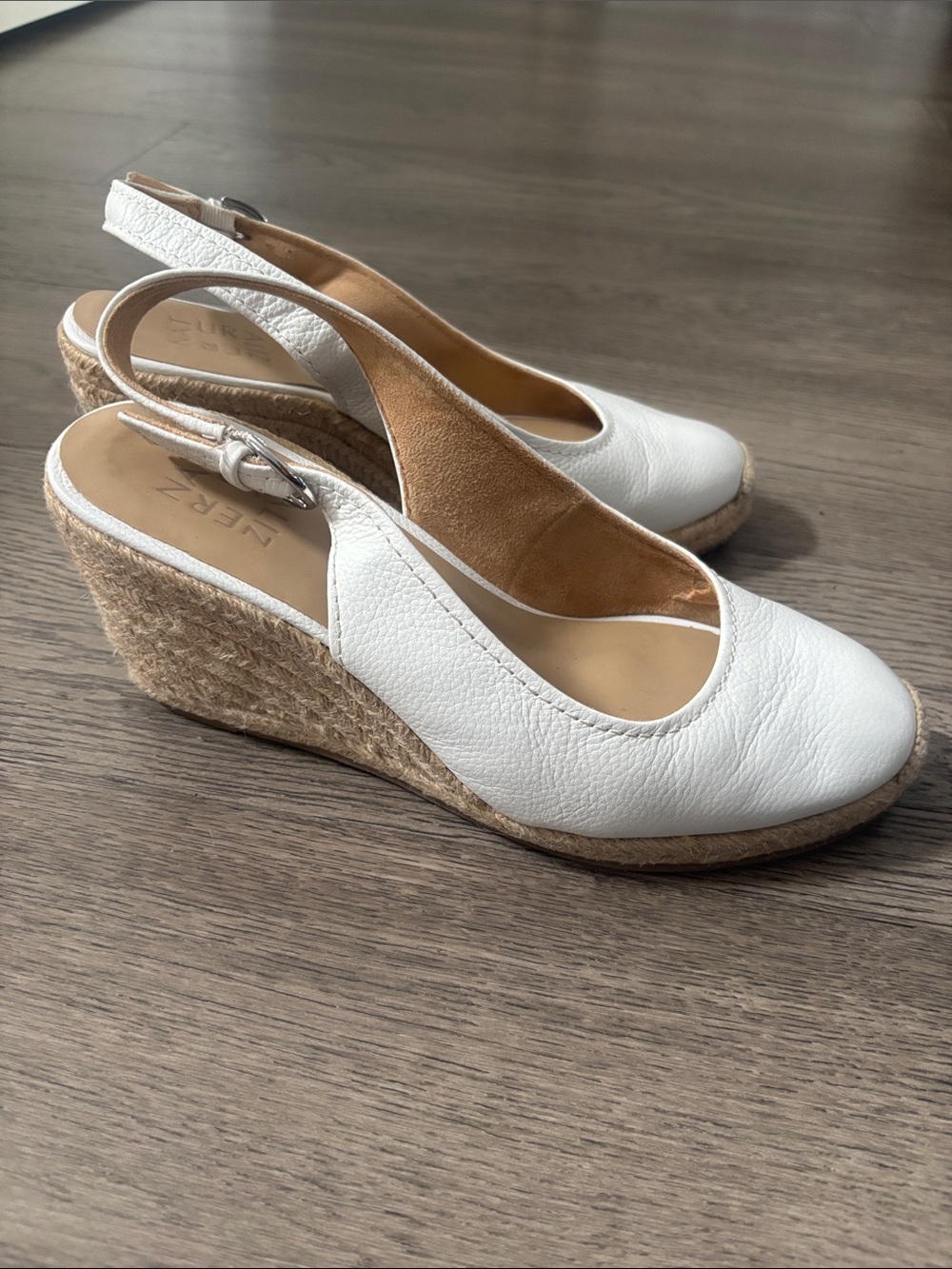 Naturalizer White Leather Espadrille Wedge Slingback size 9wide